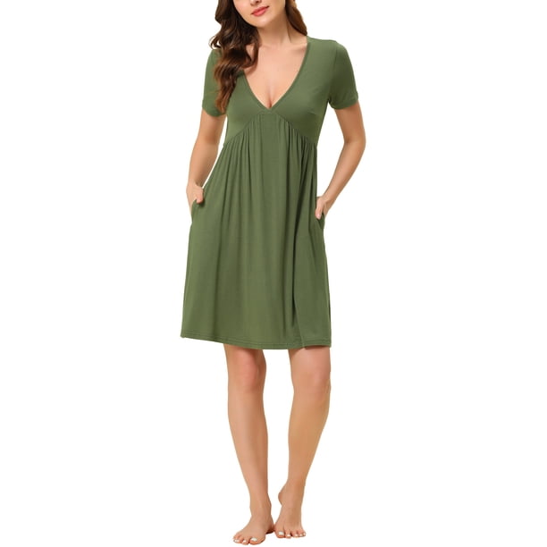 INSPIRE CHIC Camisón de Mujer Pijamas de Dormir Escote en V Profundo Camiseta de Noche Vestidos de Salón S Verde