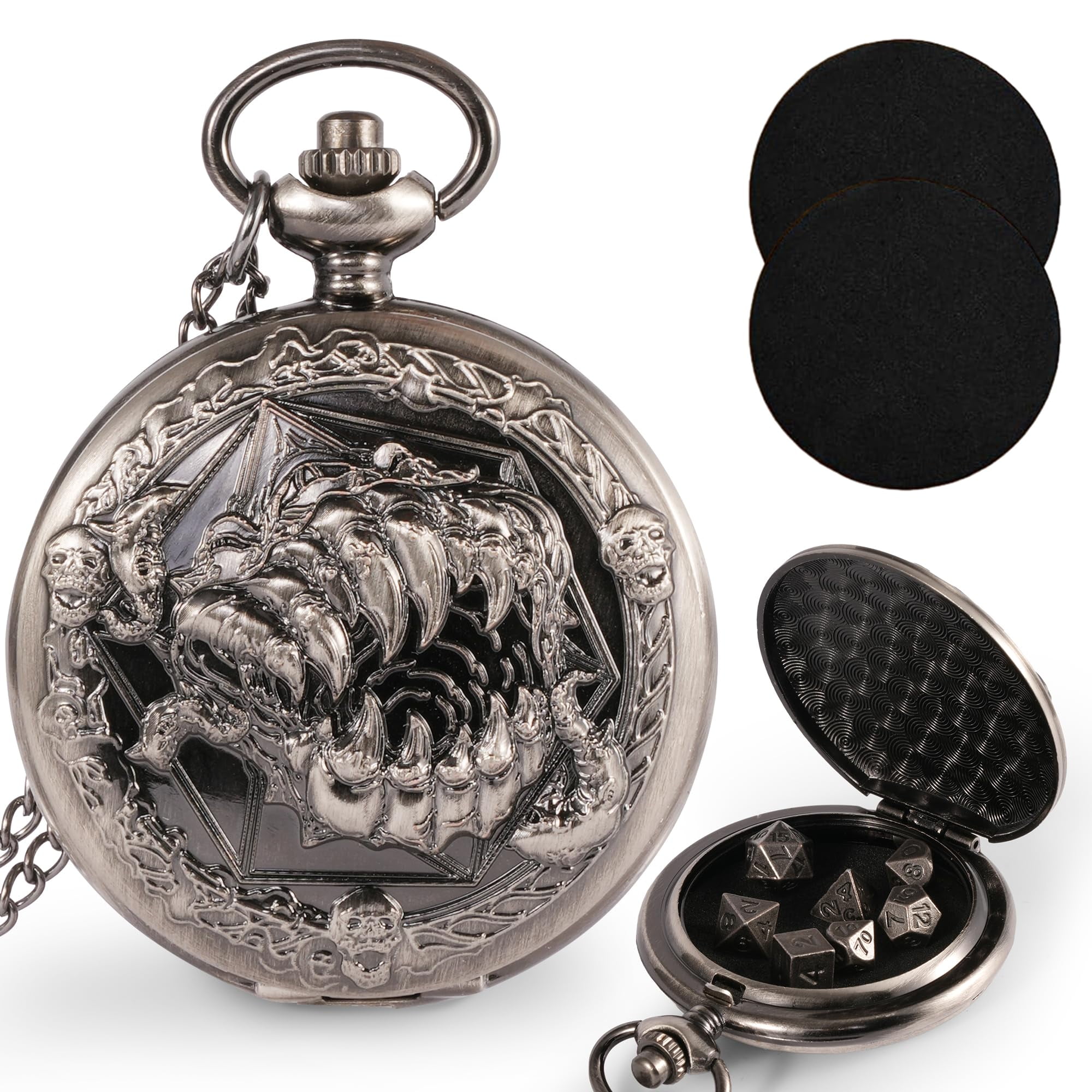 Juego De Dados Kabinka D&d Con Carcasa De Reloj De Bolsillo, 7 Piezas Poliédricas