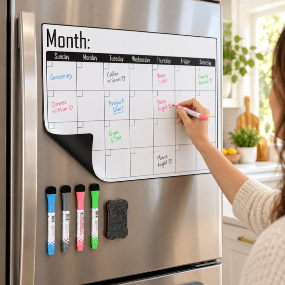 Pizarra Calendario Mensual Magnética Para Refrigerador con Plumones y borrador