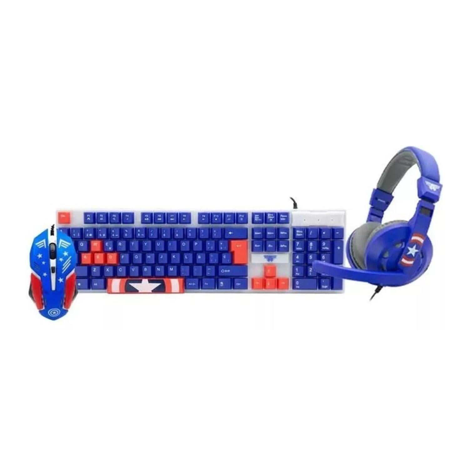 Disney - Kit Gamer Teclado Mouse Audifonos Capitan America Infantil