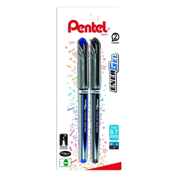 Lápices Gel Energel 0,7 mm Color Negro y Azul, 2 Un