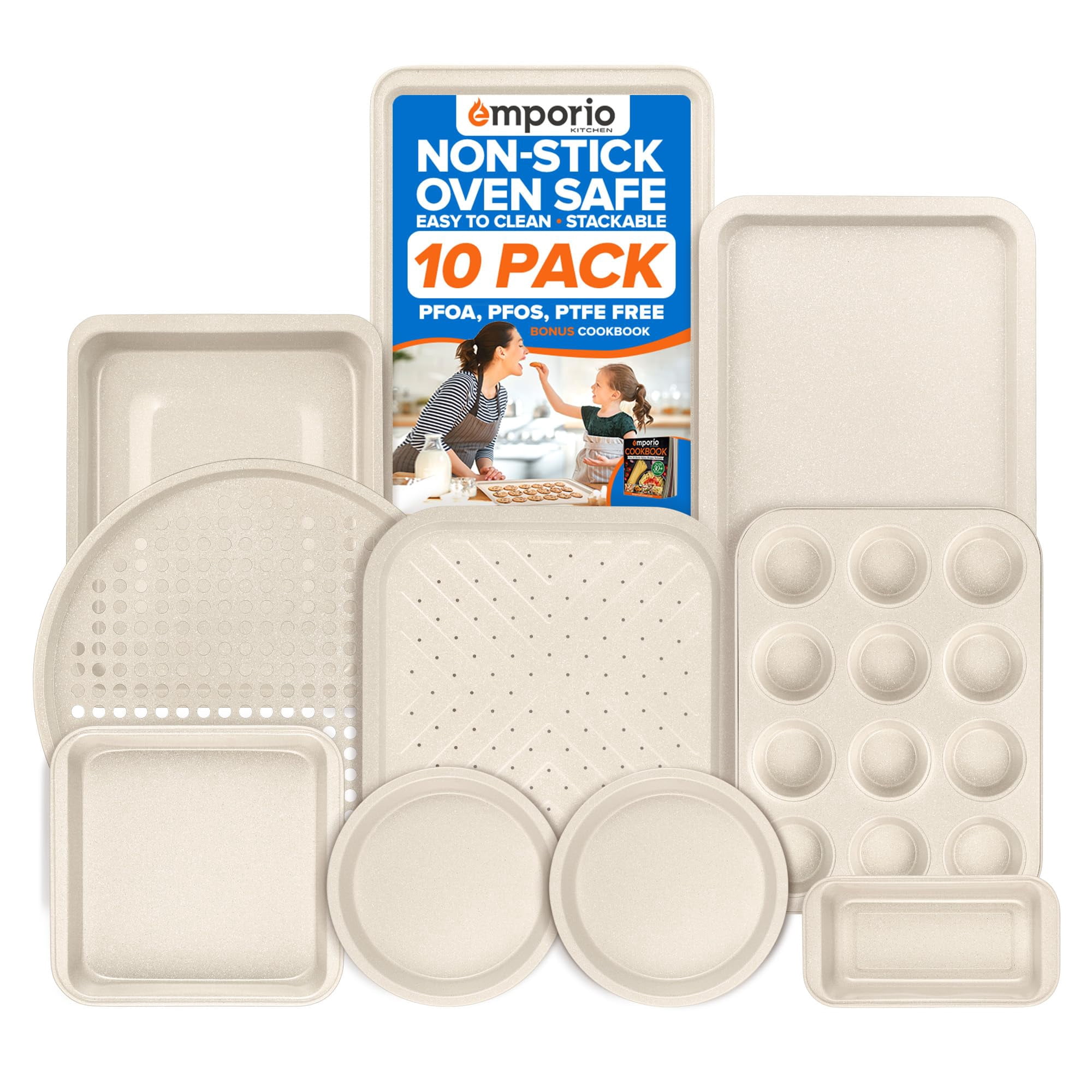 Juego De Moldes Para Hornear Emporio Kitchen De 10 Piezas, Antiadherente Y Apto Para Horno