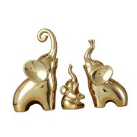 Magideal - 3 Estatuas De Elefantes Para Decoración De Escritorio, Esculturas De Animales Modernas Coleccionables, Figuras Familiares De Elefantes Para La Dorado