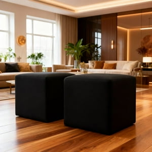 Muebles New - Puff Negro Lino