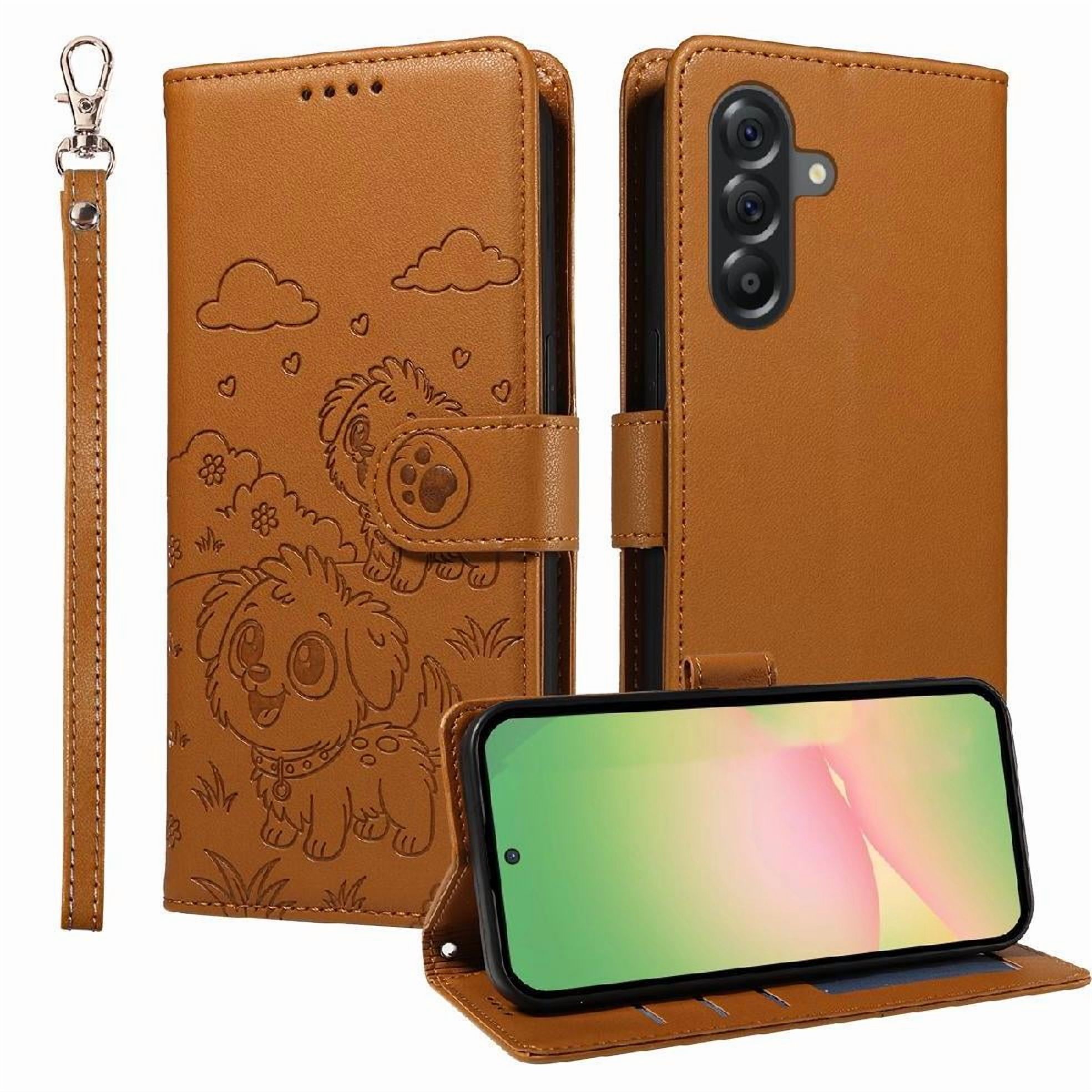 Funda Billetera Foxdock Compatible Con Samsung Galaxy A56 5G, Diseño Perrito Tierno, Ranuras Para Tarjetas Y Soporte Plegable