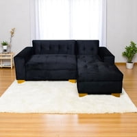 Diseños Valestrini - Sofa Seccional Felpa Negra Divan Derecho