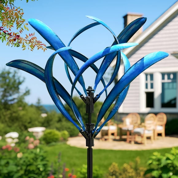 Molino De Viento Cinético Grande De Metal Azul Magnolia Para Jardín