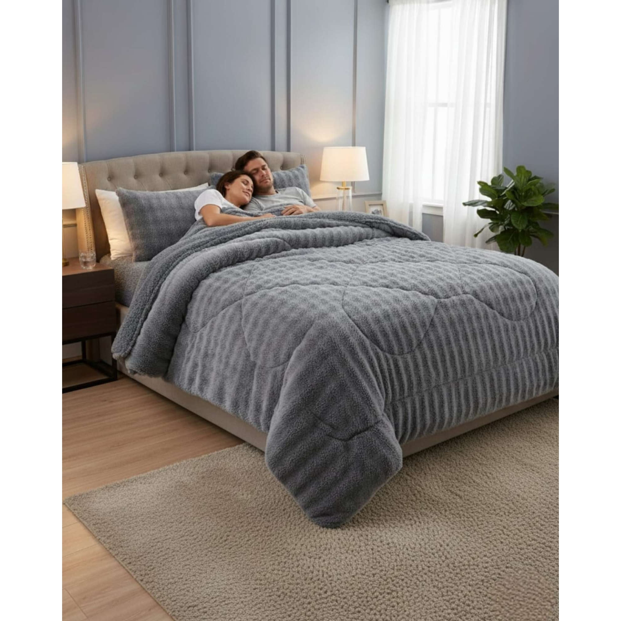 Mylhogar - Cubrecamas King De Invierno Textura Piel De Conejo Suave