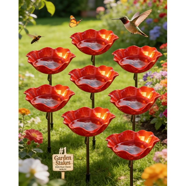 Estacas jardín flor metal hechas mano baño pájaros estación riego abejas 61cm mariposa