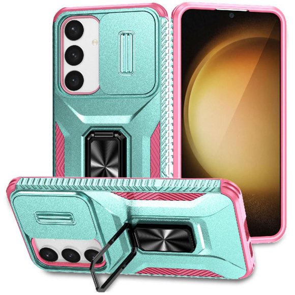 Funda Armada para Samsung Galaxy S24 con Tapa Deslizante y Soporte Magnético Giratorio Verde