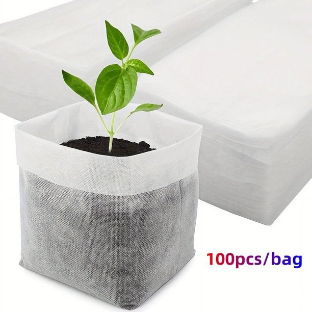 100pcs Biodegradable Seed Nursery Bags, Non-Woven Plants Grow Bags, Fabric Seedling Pots Plants Pouch, Home Garden Supply, Seedling Plant Nursery Bags For Soil Transplant Pouches Agricultural Producti