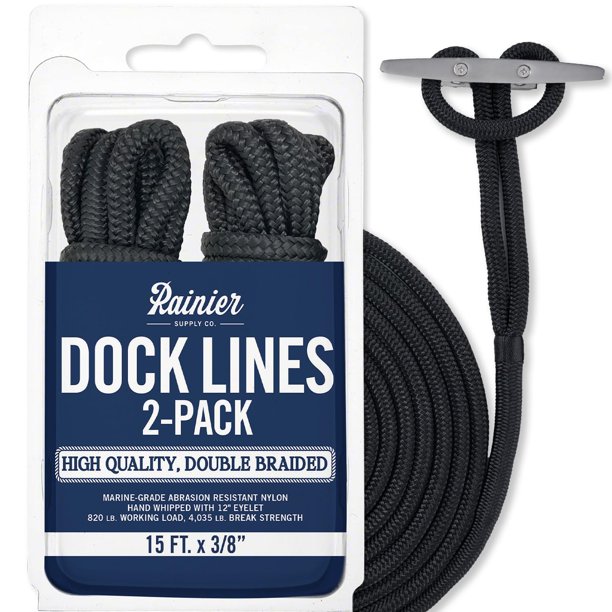 Cuerda marina de nailon Dock Line RainierSupplyCo, paquete de 2 unidades, 15 pies x 10 mm