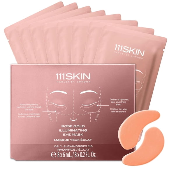 Máscara de ojos 111SKIN, color oro rosa, iluminadora, iluminadora, 8 pares