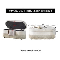 M&Ms - Oval Upholstered Storage Ottoman With Fringe Trim & Lift-Top Lid - 39""L X 16""W X 17""H, Multi-Functional Footrest & Hidden Storage For Living Room Or Bedroom - Beige Fabric With Metal Frame