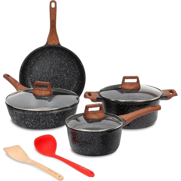 ESLITE LIFE Set de ollas y sartenes antiadherentes, 9 piezas, revestimiento de granito