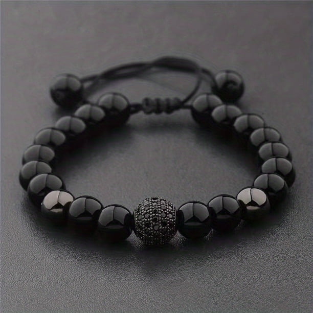 Stylish and Durable Copper Micro-set Zircon Bracelet with Adjustable Size and 10mm Round Ball Balls - Perfect for Couples