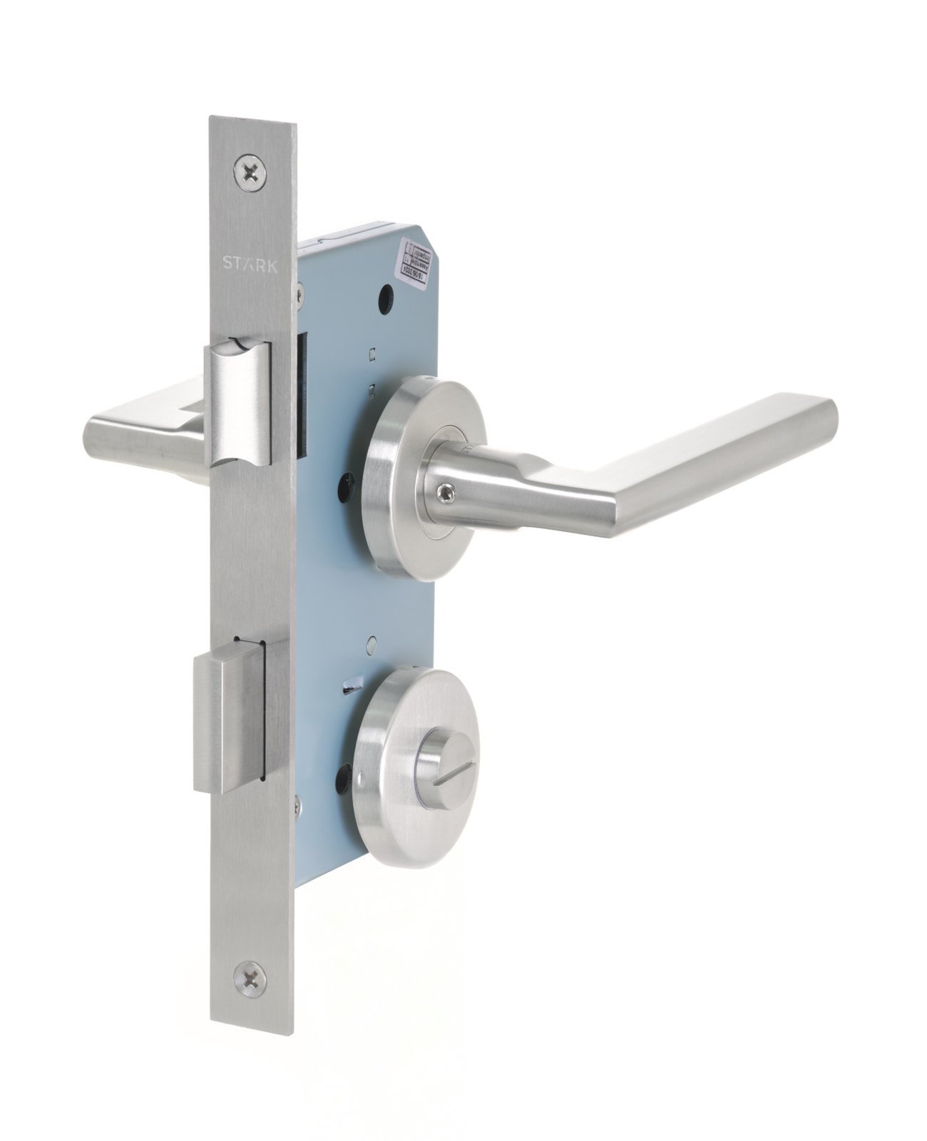 Stark Design - Cerradura De Embutir Función Baño, Seguro Interior / Ranura Emergencia Exterior. Manillas Modelo: Maite. (Acero Inoxidable 304). Sku: Sde230-Ai.Kit.Maite