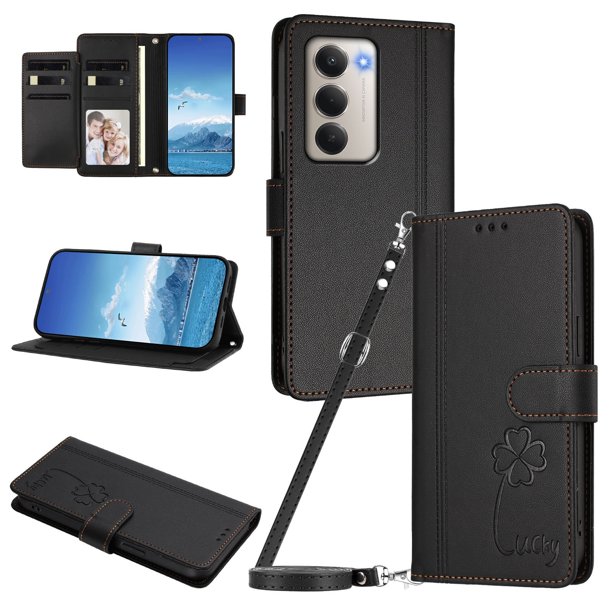 Funda Cartera Trébol para Xiaomi Redmi 15 4G/5G con Ranuras Tarjetas y Carga Inalámbrica Negro