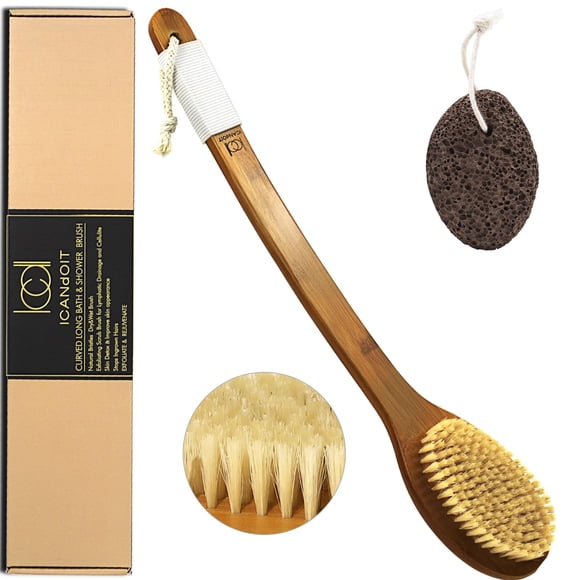 Cepillo de baño iCandoit, cerdas naturales de jabalí, antideslizantes, 45 cm