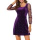 thumbnail image 1 of INSPIRE CHIC Vestido de terciopelo para mujer con cuello cuadrado, mangas abullonadas de malla, estampado de estrellas, vestido de fiesta, púrpura 3XL, 1 of 5