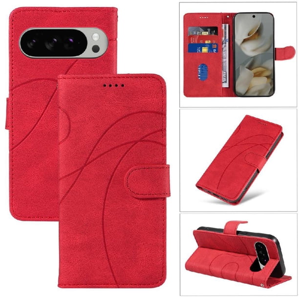 Funda tipo cartera con tapa para Google Pixel 10 Pro XL con tarjetero, soporte y cubierta magnética Rojo