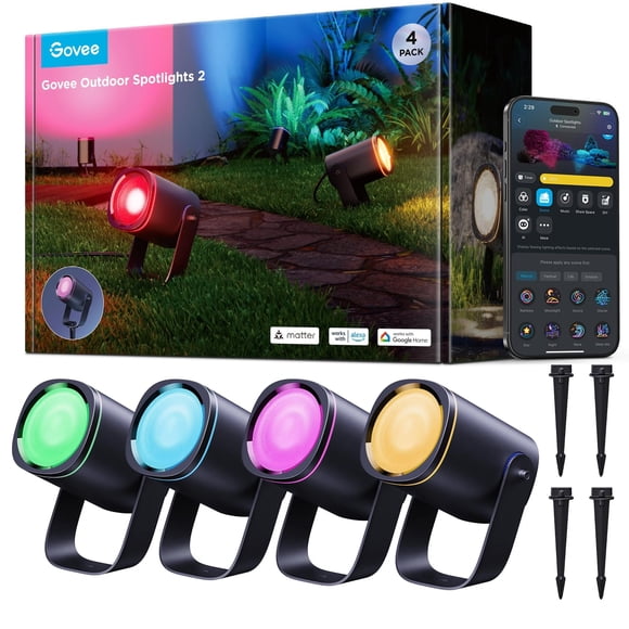 Focos Govee Outdoor 2, IP67, resistentes al agua, RGBWIC, paquete de 4