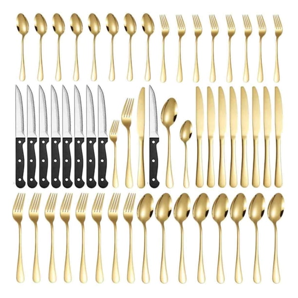 Juego de vajilla de acero inoxidable de 48 piezas, cuchillo para carne estilo occidental para 8 personas, tenedor, cuchara en caja de regalo