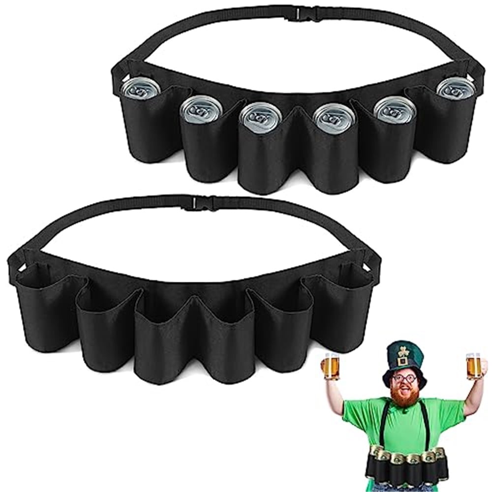Xusx111 - Soporte De Cinturón De Cerveza De 2 Piezas Para Hombres 6 Latas Soporte De Lata De Cerveza Para Beber Accesorios De Bebida Negros Ajustables Para Halloween Navidad Hombres Mujeres Camping Al