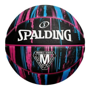 Spalding - Balón Basketball Marble Series Tamaño 6 Negro Rosado Azul