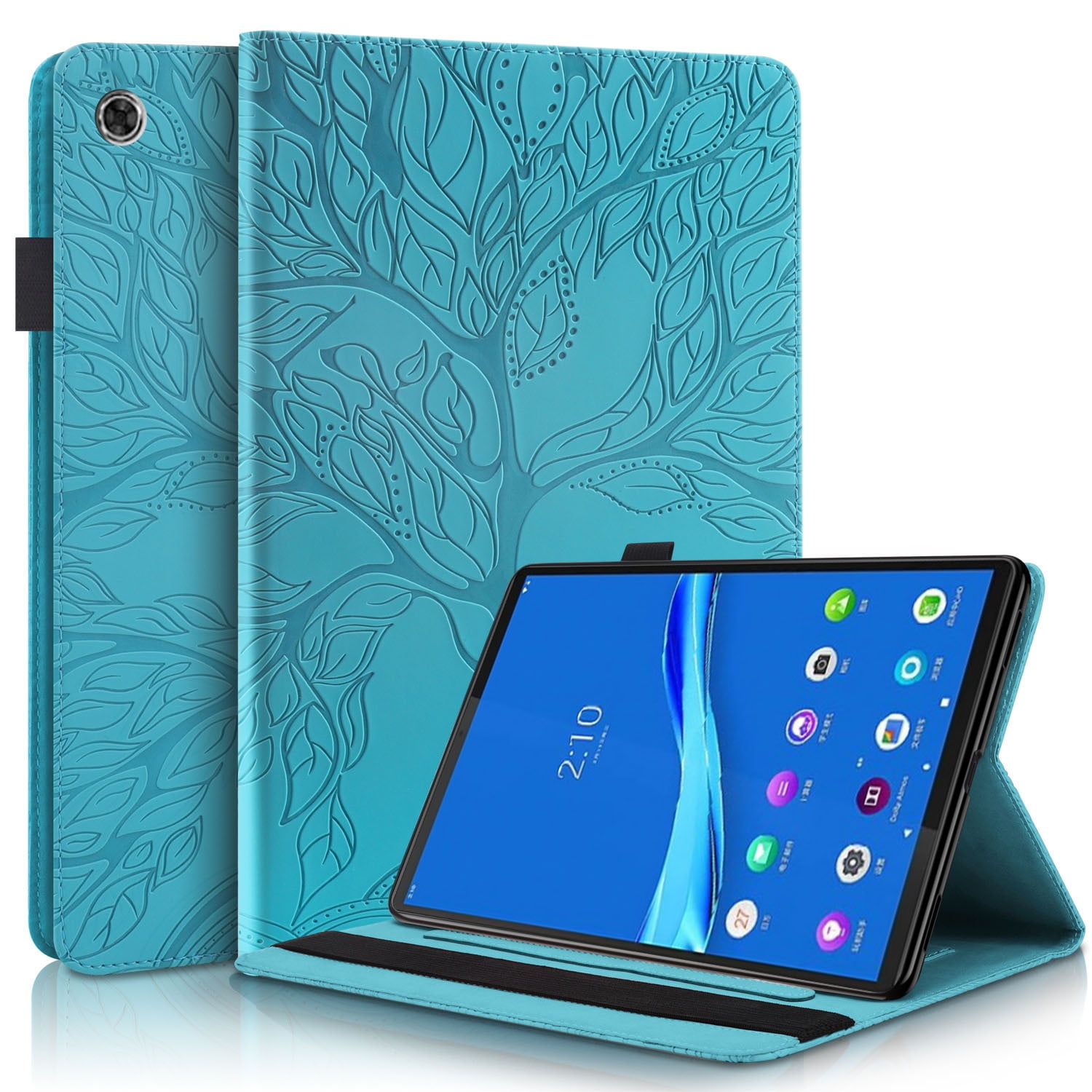 Foxdock - Funda Con Relieve Del Árbol De La Vida Para Tablet Lenovo Tab M10 Plus Con Soporte, Ranuras Para Tarjetas Y Soporte Para Lápiz Óptico. Azul