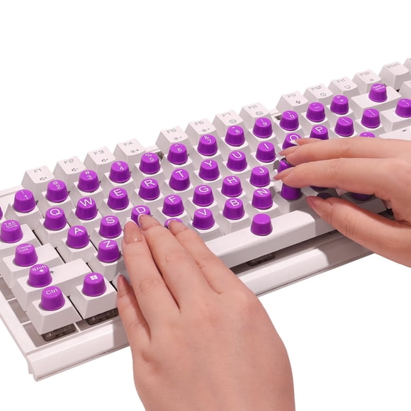 Adhesivo de teclado Majeree para uñas largas con letras, color morado, 64 unidades