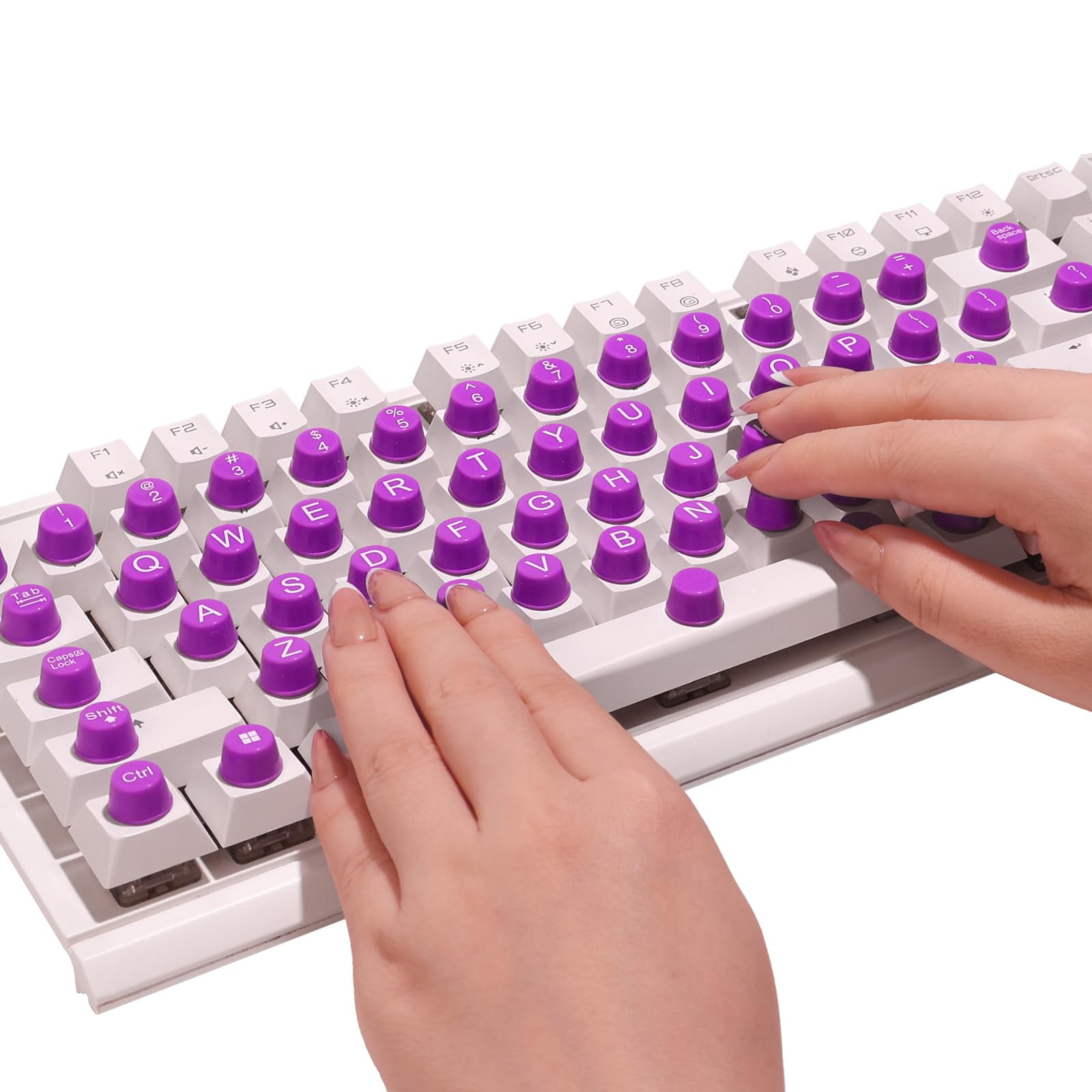 Adhesivo De Teclado Majeree Para Uñas Largas Con Letras, Color Morado, 64 Unidades