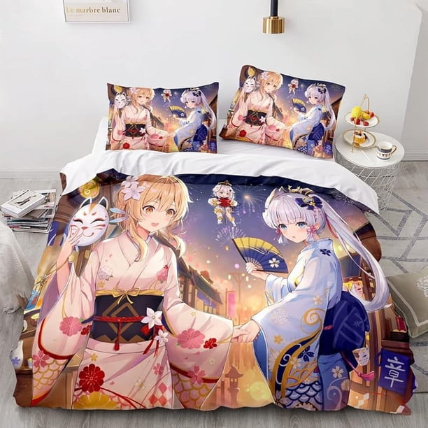 Genshi-n Im-pact D-uvet Cove-r Queen Size - Genshin- Impact- Printe-d Soft Microfi-ber Beddi-ng Set