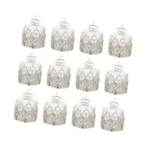 Bothyi - 12 Cajas De Almacenamiento De Dulces Con Soporte Para Centro De Mesa, San Valentín, Cumpleaños, Corona Plateada