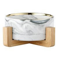 Ioensy - Tazón De Cerámica Para Perros Soporte De Madera Suministros De Alimentación Para Perros Y Gatos