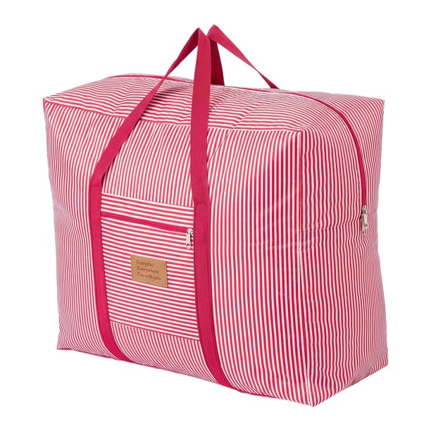 Bolsa de viaje de gran capacidad REGALWOVEN a rayas Oxford, bolsa de transporte con cremallera color vino tinto para organización del hogar Burdeos 23.6x19.7x11.8 pulgadas