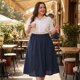 thumbnail image 2 of Falda de mujer Agnes Orinda talla grande, elástica, de cintura alta, casual, línea A, midi, con bolsillos, 2X azul marino, 2 of 7