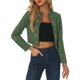 thumbnail image 1 of INSPIRE CHIC Chaqueta Recortada de Mujer de Imitación de Gamuza Doble Botonadura Cuello Alto Cremallera Manga Larga Abrigo L Verde, 1 of 6