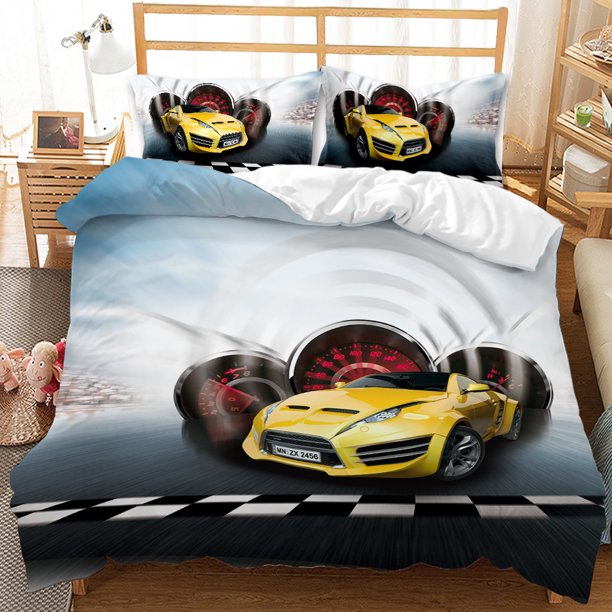 Sports Car Duvet Cover Set 3D Printed Cool Speed Racing Car Automobile Style Teen Boys Bedding Set Queen Polyester Quilt Cover Bed Sheets