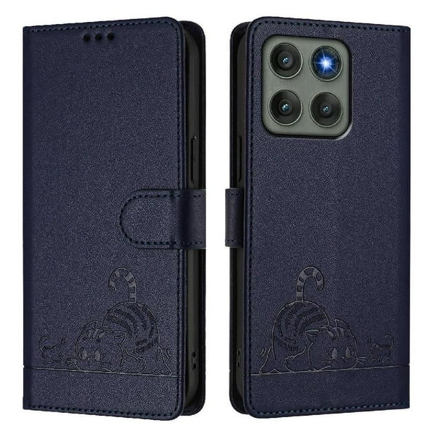 Funda tipo cartera FOXDOCK para Motorola Edge 60 Pro con soporte, ranuras, RFID, diseño de gato