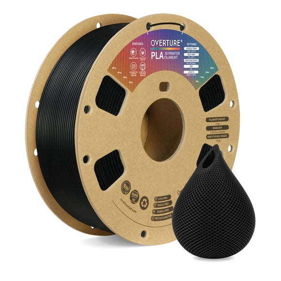 Filamento para impresora 3D OVERTURE PLA de 1,75 mm, bobina de 1 kg, negro