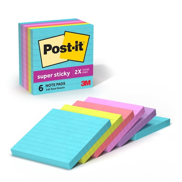 Sticky Notes Post-it Super Sticky Notes, 4 x 4 pulgadas, 6 blocs Supernova Neons