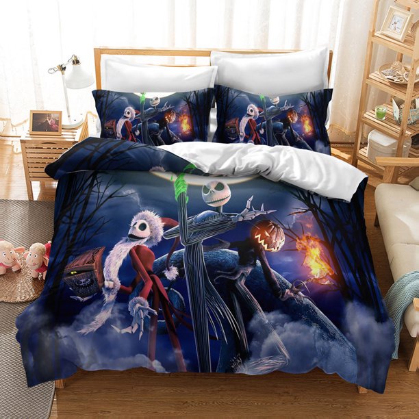 The Nightmare_Before_Christmas 3 Pcs Comforter Set with 2 Pillowcases,Jackkellington Sall_y Bedding Set Sheet Set for Kids Adults,All Season Lightweight