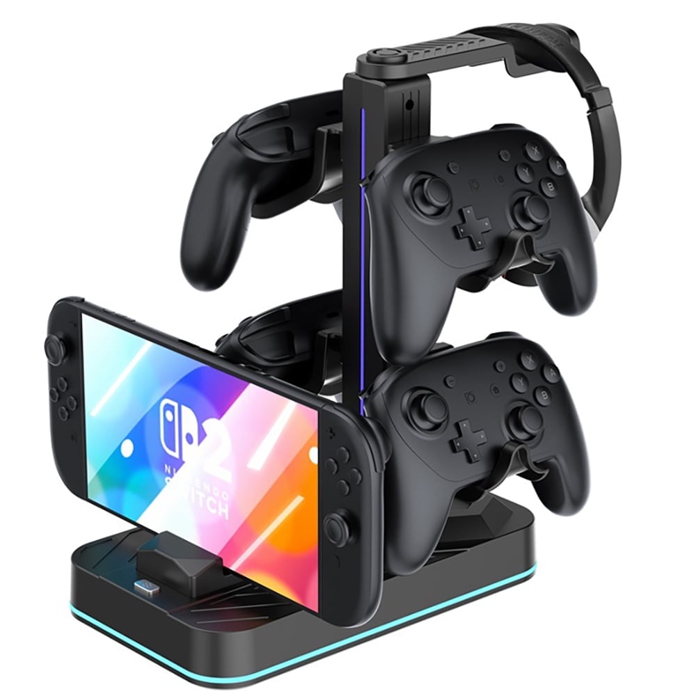 Estación De Carga Aaronmei Para Controladores Nintendo Switch 2/ps5/xbox Series Con Soporte Para Auriculares