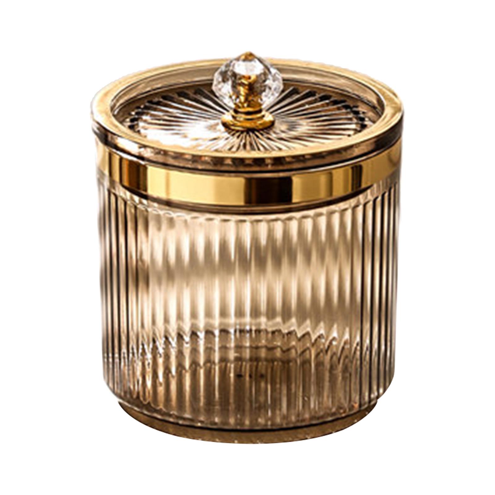 Ioensy - Tarro De Soporte De Bola De Hisopo De Algodón De Maquillaje Con Tapa Para Tocador De Escritorio De Encimera Marrón