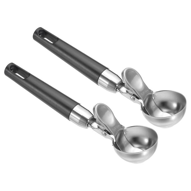 Uxcell Cuchara para Helado de 4 Onzas con Gatillo, 2 Piezas de Cuchara de Porción de Galletas de Acero Inoxidable con Gatillo de Pulgar, Negro