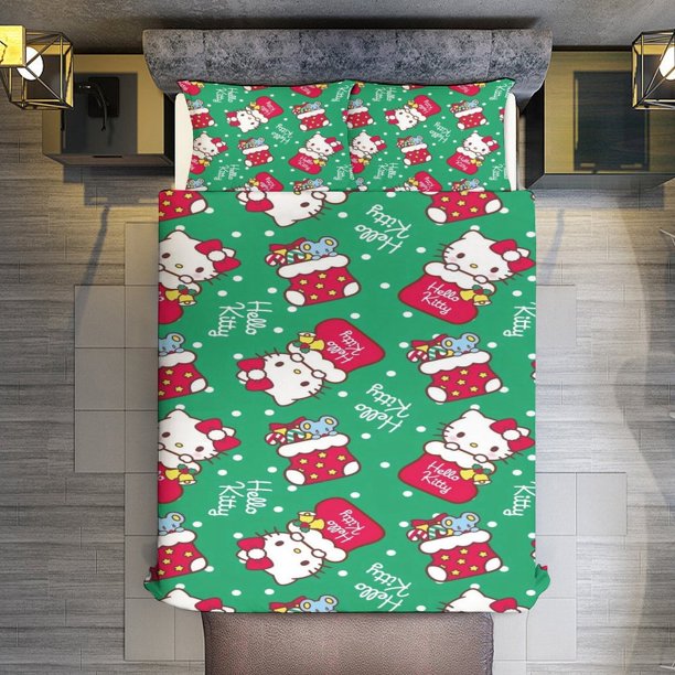 Christmas Stockings Hello Kitty Comforter Twin SizeComforter Set for Kids Girls3Pcs Bedding Set Printed Comforter with 2 PillowcasesDown AlternativeSoft and Lightweight Bed Sheets