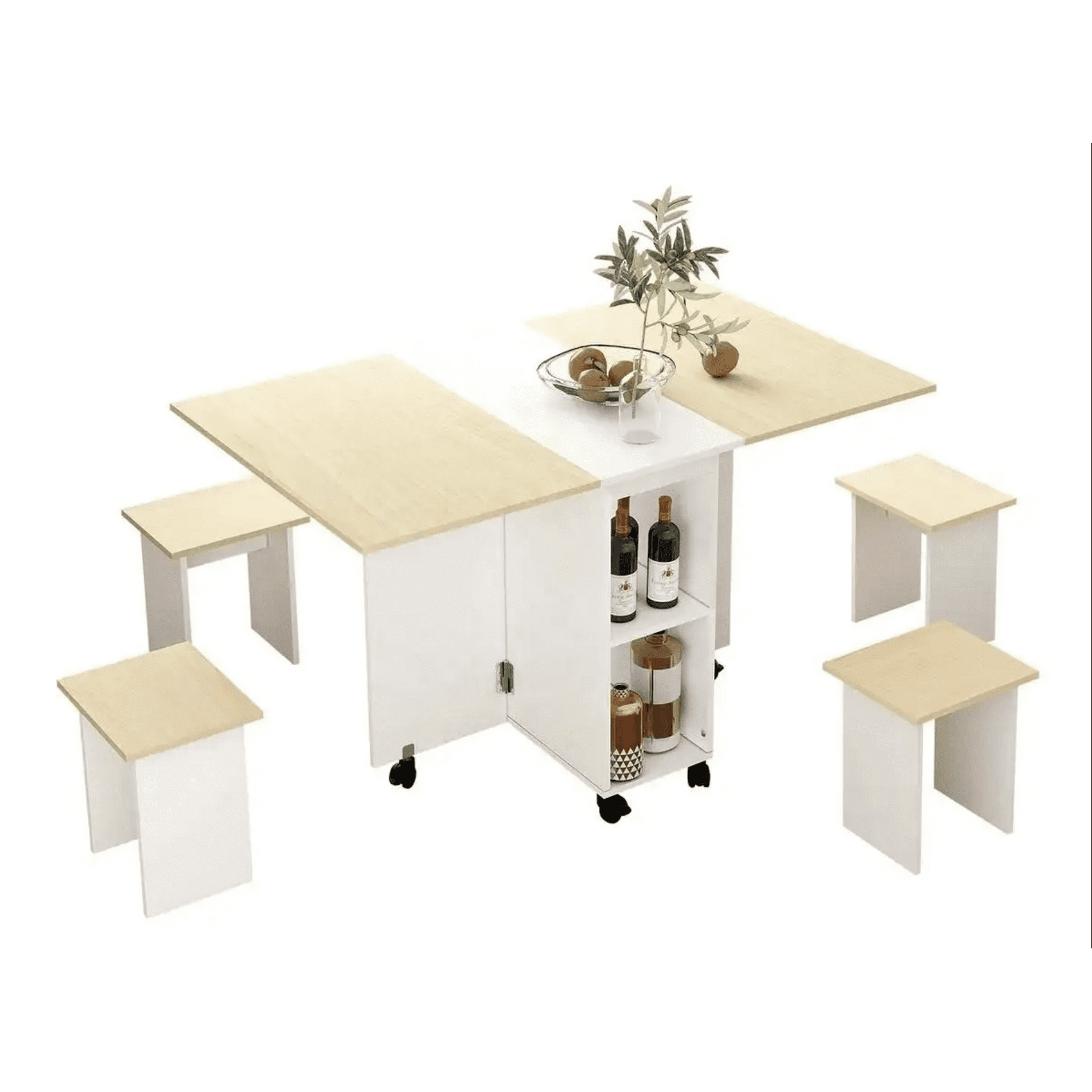 Perfectseat - Comedor Plegable Multiuso + 4 Taburetes Blanco/cafe Con Leche