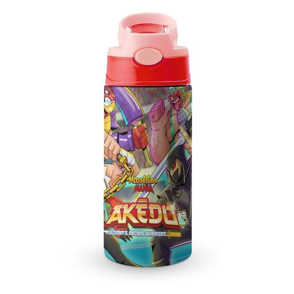 Akedo UltimateBotella de Agua con Tapa Pop Top de Un Toque, Acero Inoxidable, a Prueba de Fugas, para Deportes, Botella Infantil rosa 12 oz
