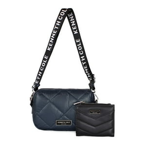 Kenneth Cole - Cartera Acolchada Peyton Azul + Billetera Abella Negro